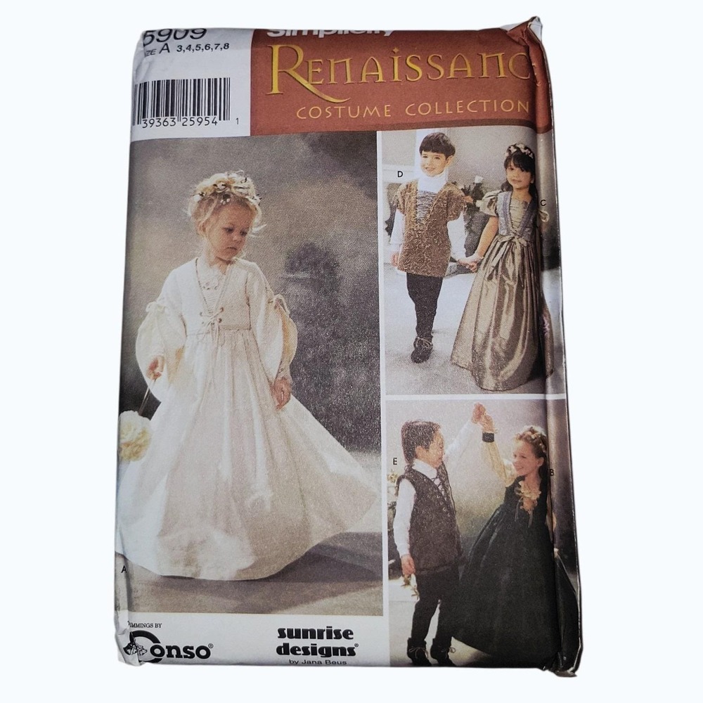 Simplicity 5909 Child Renaissance Costume Pattern Dress Tunic Sz 3–8 Complete